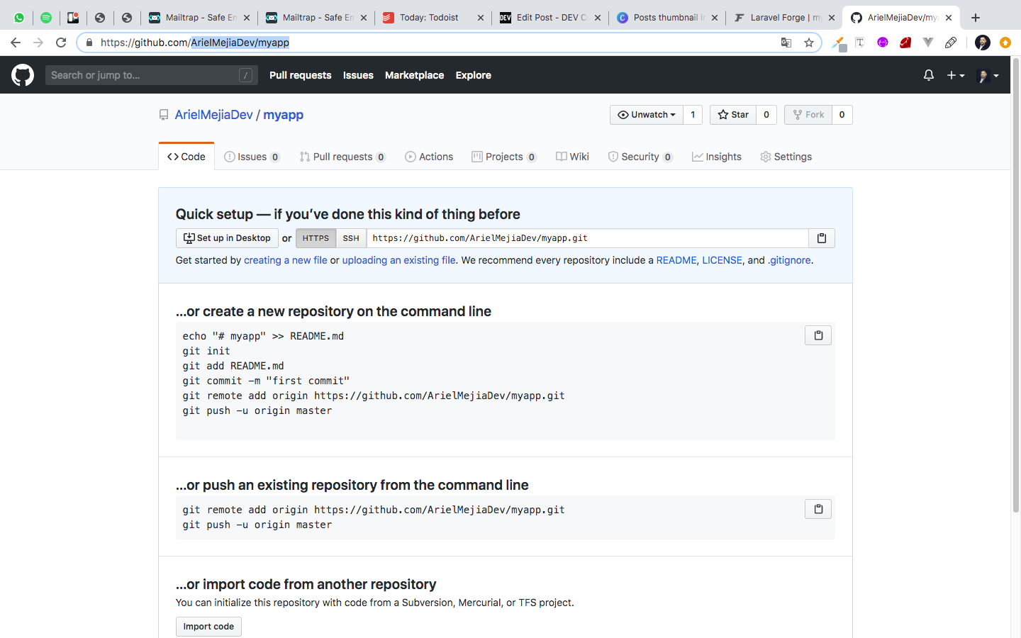 Create Repository home in github